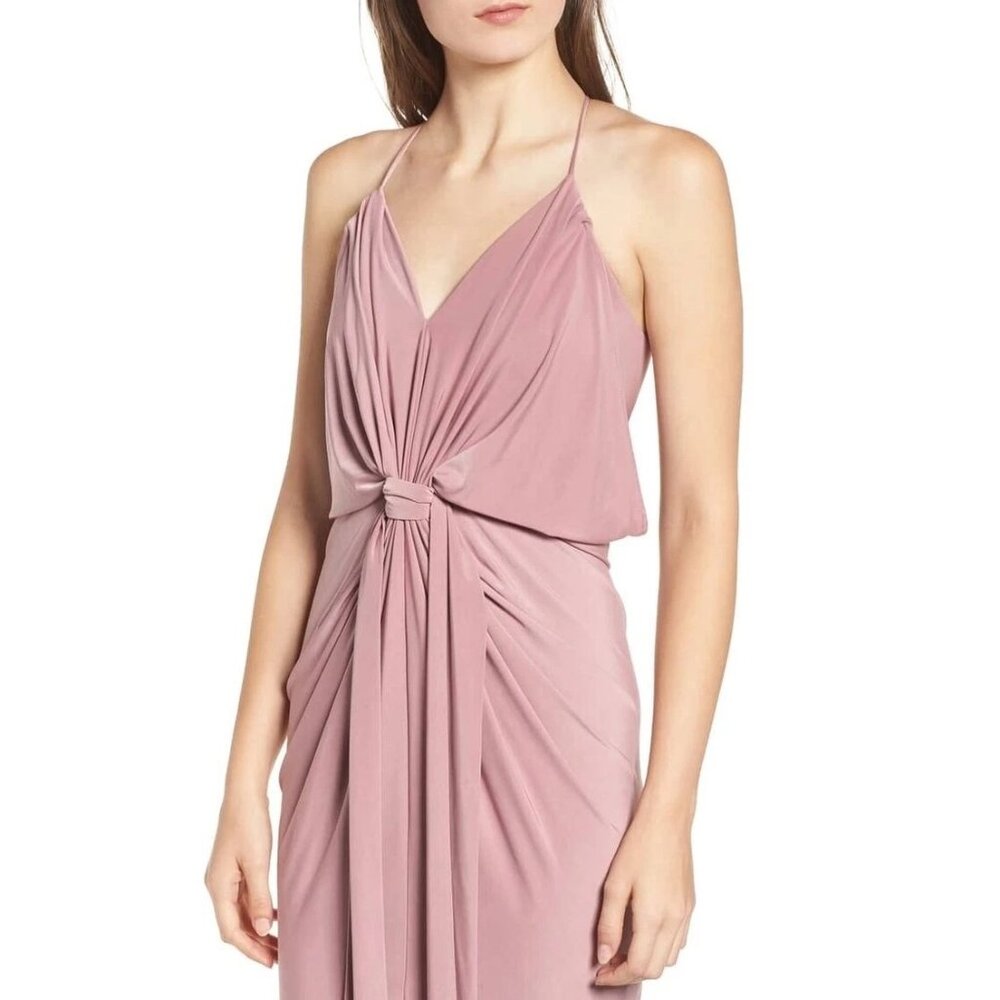MISA Los Angeles Domino Draped Mini Dress Womens XS Blush Rose Warm Weather Glam - Picture 3 of 16